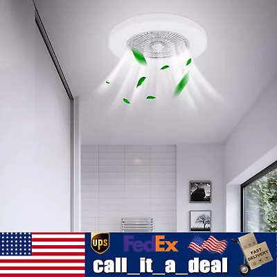 23  Enclosed Ceiling Fan Light Dimmable LED Chandelier Invisible Blades & Remote • $45.01