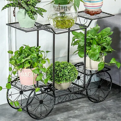 6 Pot Metal Plant Stand Cart Flower Holder Rack Fr Home Patio Garden Flower Shop • $39.93