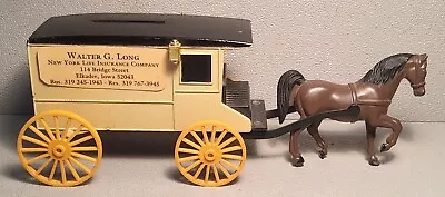 1990's Cast Metal Bank Wagon & Horse~ Advertising W. Long Ins. ~ Elkader Iowa • $5.75