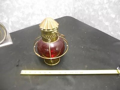 Vintage Nautical Brass Boat/Ship Lamp Lantern With Red Globe 11 In H NICE!! • $24.99