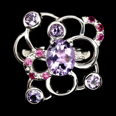 Unheated Oval Purple Amethyst Ruby 925 Sterling Silver Ring Size 7 • £60.68