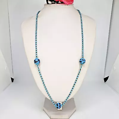 Vintage Blue Venetian  Glass Choker Murano Art Glass Beaded Necklace • $44.95