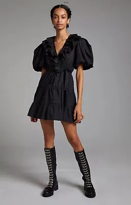 £144.23 • Buy Nwt Anthropologie Love The Label Puff Sleeve Tiered Wrap Mini Dress Lbd Black Xs