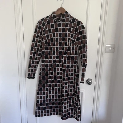 £10 • Buy Vintage Late 1960s Mary Harnes Crimplene Midi Dress Retro Geometric Autumnal VGC