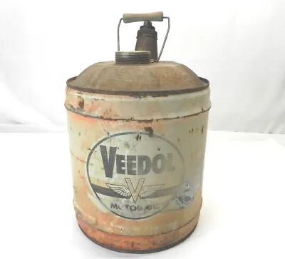 Vintage Veedal 5 Gallon Motor Oil Can With Wooden Handle *empty* Pre-owned Used  • $134.97