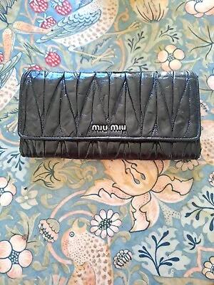 Miu Miu Matelassé Black Leather Purse Coin & Card Wallet Vintage Style • £69