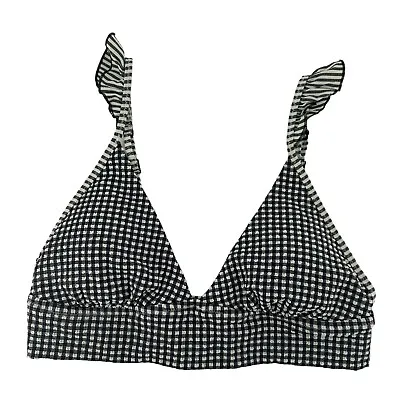 Aerie Triangle Gingham Bikini Top Black Ruffle Plunge Longline Wireless Size M • £14.48