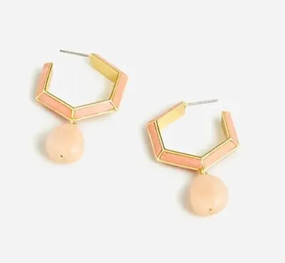 J. Crew Peach Blush Semiprecious Stone Triangle Prism Hoop Beaded Gold Earrings • $21.24