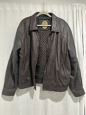 Vintage Members Only Mens Genuine Leather Bomber Brown Jacket Size XL 1980's • $80