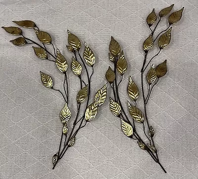 Set Of 2 Metal Sculpture Wall Art Decor Leaves Tree Branch Brass Mid Century Vtg • $39.99