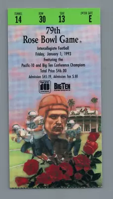 Rose Bowl Ticket Michigan Washington Jan 1 1993 Tyrone Wheatley 235 Yds MVP • $28.99