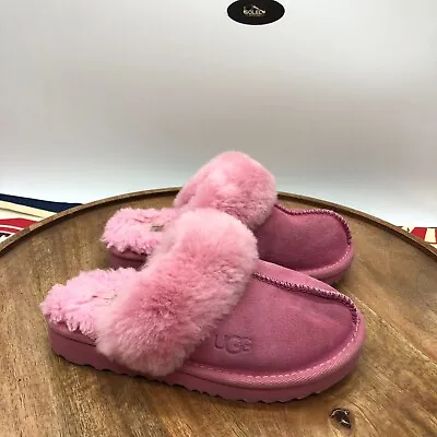 UGG Cozy II Slipper Kids Pink Suede Upper Fur Lined Slip On Size 11 1019065K • $41.39