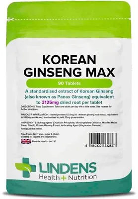 Korean GINSENG MAX 3125mg Tablets (90) EXTRA POTENCY Ginsenosides (PANAX) • £7.99