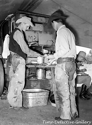 SMS Ranch Cowboys At The Chuck Wagon Spur Texas - 1939 - Vintage Photo Print • $7.50