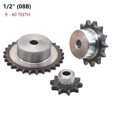 1/2  08b A3 Steel Tooth Chain Sprocket Pilot Bore 08b-1 9t - 60t Teeth Sprockets • $177.05