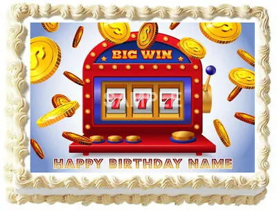 SLOT MACHINE Casino Edible Cake Topper Image Party • $8.95