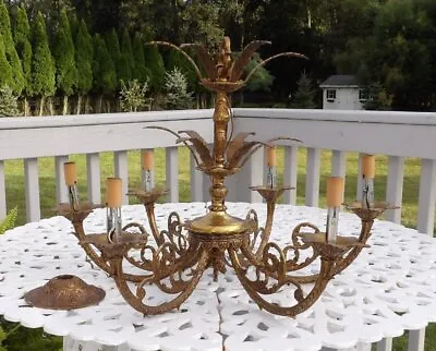 $78 • Buy Vintage Made Spain French Art Nouveau Style Brass Chandelier For Parts Restore