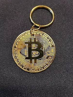 Bitcoin BTC Keychain Keyring~Gold Coloured Physical Bit Coin~Cryptocurrency~NEW • £2.89