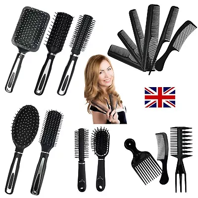 Hair Brush Comb Set Professional Hair Styling Tool Black Hairdressing Salon Gift • £9.99