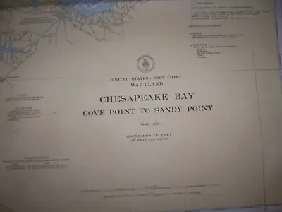 VINTAGE NAUTICAL CHART  MD  CHESAPEAKE BAY  Cove Pt To Sandy Pt • $39.99
