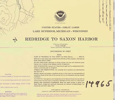 Vintage Nautical Chart # 14965 Lake Superior Redridge To Saxon Harbor 1976 • $24