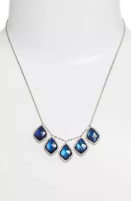 Nadri Double Frontal Blue Topaz And Cubic Zirconia Silver Necklace 143993 • $79.20