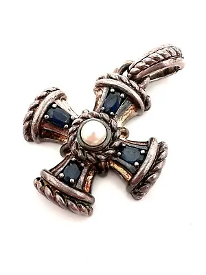 Judith Ripka Maltese Cross Sapphire & Pearl Enhancer Pendant 925 Silver- A2523 • $79.99