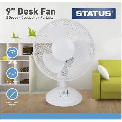 Status 9 Inch Oscillating Desk Fan 2 Speed With Adjustable Tilt Angle White • £14.99