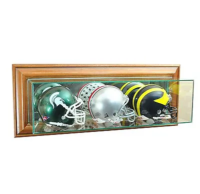 New Wall Mounted Triple Mini Helmet Glass Display Case UV Walnut Molding Made US • $107.62