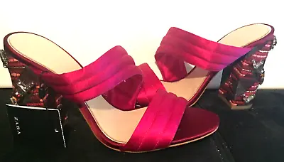 Zara Fuchsia High Heel Shoes Size 8  Rhinestone On Heel New With Tags • $39.97