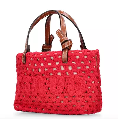 $189.99 • Buy AUTH NWT $298 STAUD Ria Logo Crochet Cotton Top Handles Crossbody Bag In Tomato