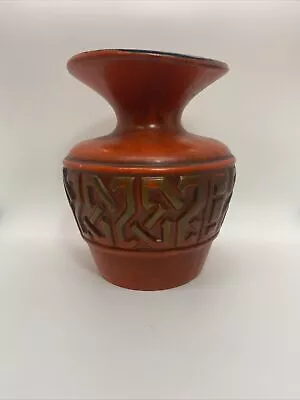 Vintage Haegar Art Pottery Ceramic Orange  Vase Abstract Gold Design MCM • $30