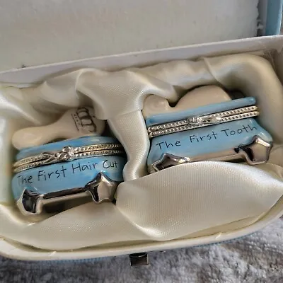 Mud Pie Prince Tooth & Curl Porcelain Treasure Box Set In Original Gift Box  • $14.24