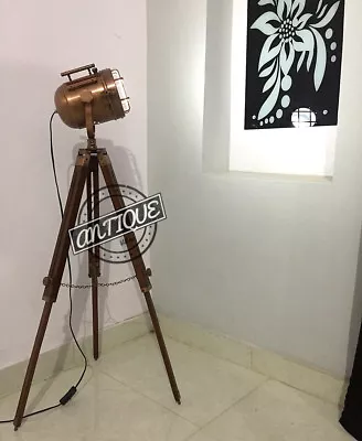 $137.50 • Buy Night Spotlight Lamp Floor Stand Wooden Tripod Search Light Floor Home Decor Led