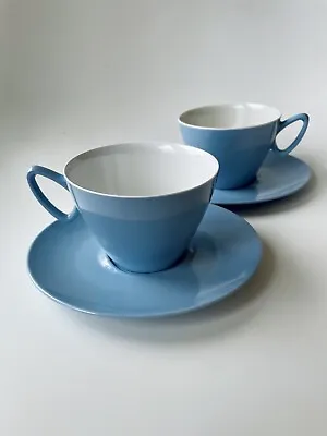 2 Vintage 1960's Gaydon Melmex Melamine Cups & Saucers In Powder Blue • £7.99