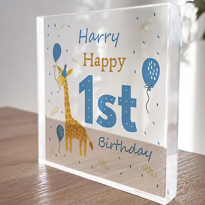 £9.99 • Buy Personalised Happy 1st Birthday Gift For Baby Boy Son Grandson Acrylic Block