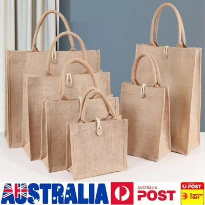 Linen Tote Bag Handle Coarse Reusable Linen Beach Shopping Bag • $11.82