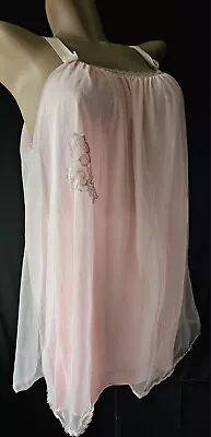 Pink 60's Vintage Double Chiffon Nightgown~MISTEE USA~LARGE~Baby Doll • $39