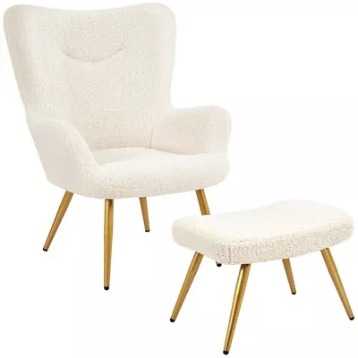 Accent Chair And Ottoman Set Armchair With Footstool With Golden Metal Legs • £97.99