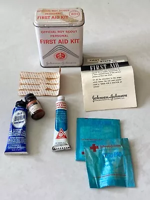 Vintage Johnson & Johnson BOY SCOUTS Personal First Aid Kit Metal Band Aid Tin • $8.99