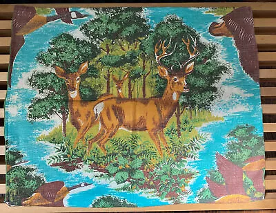 VTG Mid Century Barkcloth Pillow Cover Woodland/Deer 17 X 22  Zipper Lodge Decor • $28