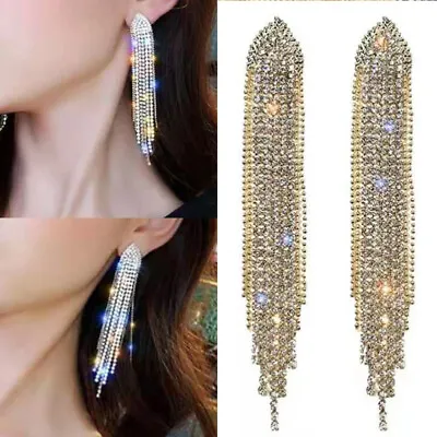 $2.22 • Buy Fashion Women Long Tassel Crystal Rhinestone Earrings Dangle Wedding Jewelry