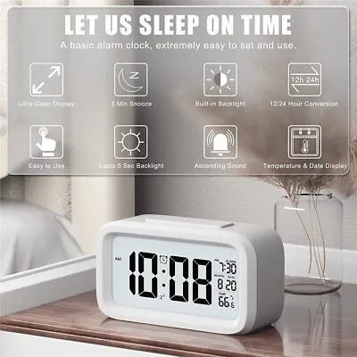 Digital Bedside LED Snooze Alarm Clock Time Temperature Day/Night Desktop Clocks • $11.99