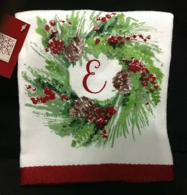 Monogram E Christmas Hand Bath Kitchen Wine Gift Towel Holiday Dishcloth Wreath • $9.99