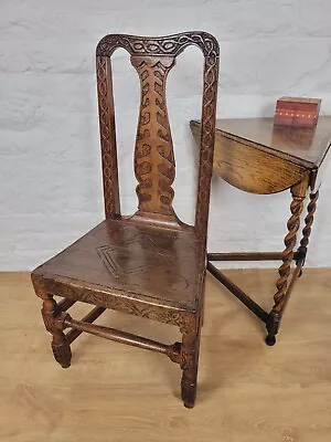 17th Century Hall Chair Heavily Carved Splatback Country Oak Postage Available • £175