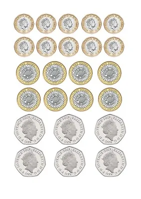 British Coins £1 £2 Edible Cupcake Topper Decoration Thick Wafer Icing Sheet  • £2.69