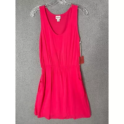 Mossimo Summer Dress Womens Size Medium Pink Mini Elastic Waist Cut Out Pockets • $12.89
