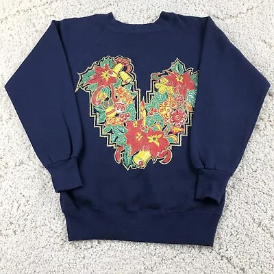 Vintage 80s 90s Ugly Christmas Sweater Sweatshirt Small Grandma Style Poinsettia • $21.67