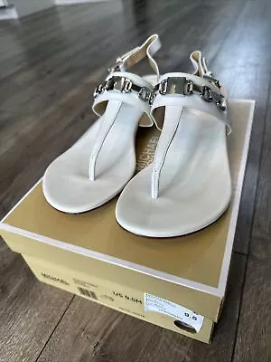 Michael Michael Kors Charlton Sandal Leather Flip Flap Sandals Optic White NEW • $49.90