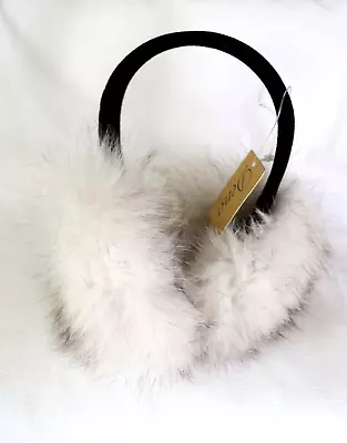 Vintage Earmuffs By Dena Of New York Fox Fur White & Black ~ New With Tag • $39.99